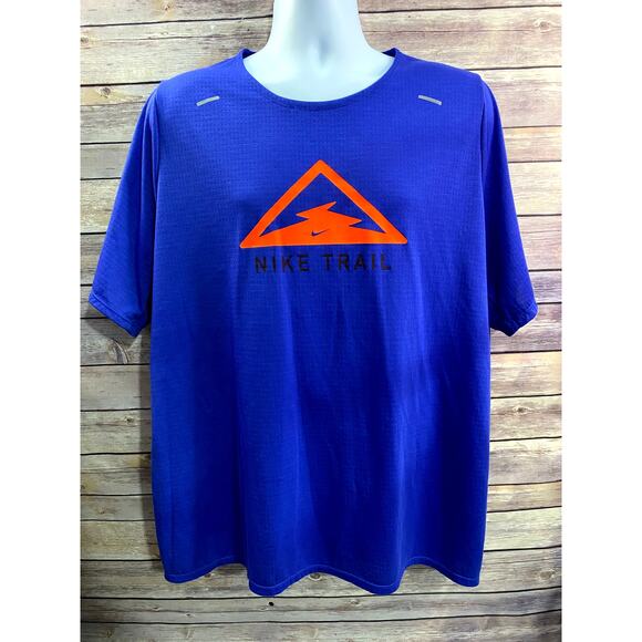 Nike Rise 365 Trail Running Shirt Size 2XL Blue DJ0600-430 Lightweight - Picture 1 of 9